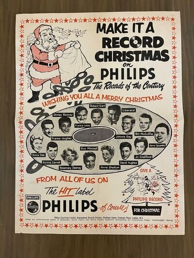 Vintage Original Poster - Phillips Records - Shirley Bassey - Liberace Doris Day