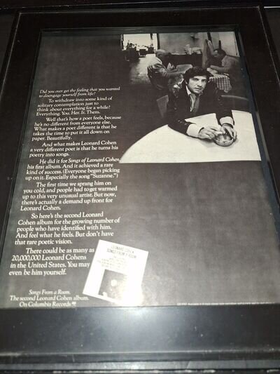 Leonard Cohen Songs From A Room Rare Original Promo Poster Ad Framed! #1