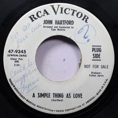 John Hartford - A Simple Thing As Love / Landscape Grown Cold (7", Promo)