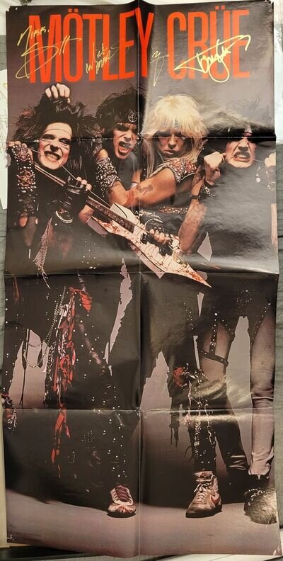 Motley Crue signed poster Helter Skelter, 4 original members, Original, Vintage,