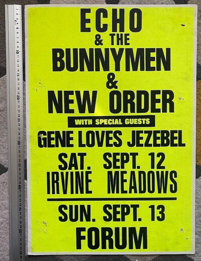 ECHO & THE BUNNYMEN NEW ORDER Gene Loves Jezebel PROMO Concert Poster 1987 L.A.