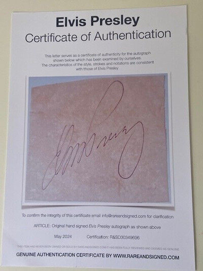 EXTREMELY EXTREMELY RARE: Elvis Hand-Signed Autograph *WITH COA*