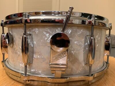 1950s (?) Gretsch 5.5x14 White Marine Pearl Snare Drum 16 Strand Responso Snare