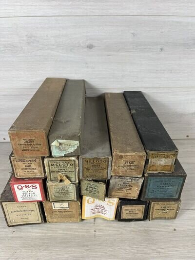 Bundle of 17 Vintage Pianola Rolls Boxed Great Variety Not Tested