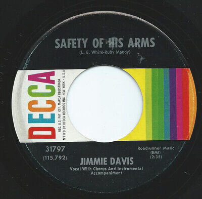 Jimmie Davis - Safety Of His Arms - Used Vinyl Record 7 - A8100z