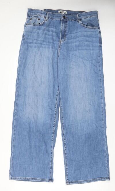 Autograph Womens Blue Cotton Wide-Leg Jeans Size 18 L31 in Regular Zip - Pockets