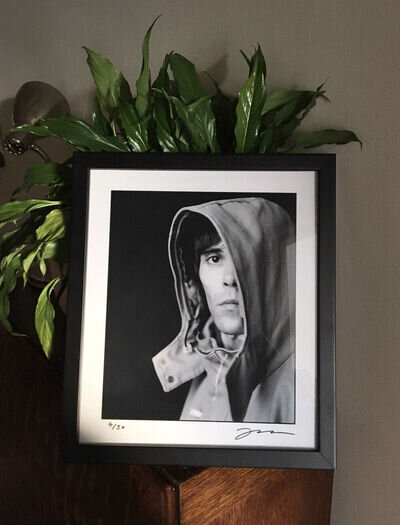 framed hand-autographed 90s Ian Brown stone roses photograph - one of only 50