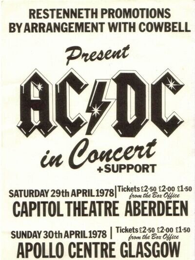 AC/DC Glasgow Apollo 16" x 12" Photo Repro Concert Poster