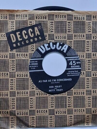 RED and BETTY FOLEY 'AS FAR AS I'M CONCERNED' 7" DECCA (1954) RARE US IMPORT