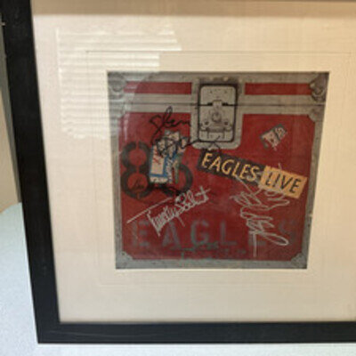 THE EAGLES AUTOGRAPHED ALBUM DISPLAY FRAMED "LIVE" 5 MEMBERS SIGNED W/ COA