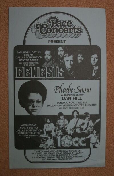 Original 1978 Genesis 10CC Phoebe Snow Concert Poster Dallas Convention Center