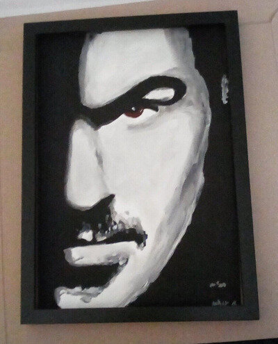 GEORGE MICHAEL original painting ramed 12 x 9 ins