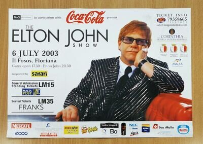 ELTON JOHN Poster MALTA 2003 6th July Original PROMO ONLY Rare 42cm ONE Only