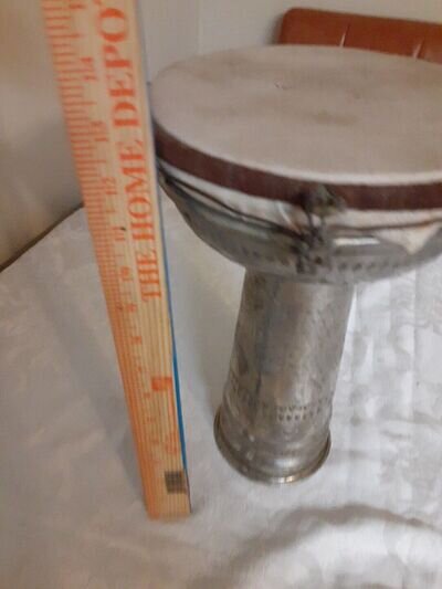 Middle Eastern SYria 1950's Nickel Plated Brass Darbuka Percussion Drum as is