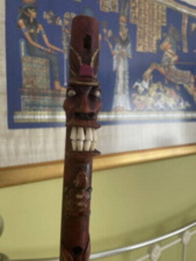 Vintage primitive native Bamboo Totem 14.5" Flute totem face/real teeth