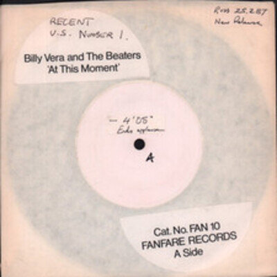 Billy Vera and the Beaters At This Moment 7" vinyl UK Fanfare 1987 White label