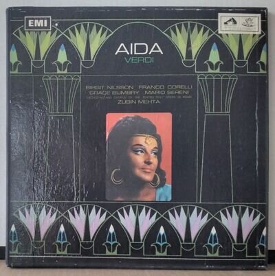 HMV ANGEL SAN 189-91 UK 1ST ED VERDI AIDA NILSSON CORELLI MEHTA 3LPs BOX LIBRETT