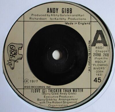 Andy Gibb - 7" UK 45 - (Love Is) Thicker Than Water - 1977 - RSO 2090 268 - VG+