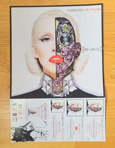 CHRISTINA AGUILERA Bionic RARE 2010 dbl side Album Promo Poster Flat 12"x17.5"