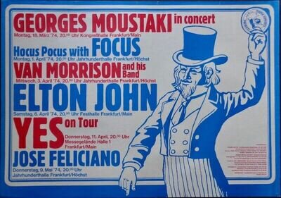 ELTON JOHN VAN MORRISON YES FOCUS FELICIANO 1974 German A1 Concert poster RARE