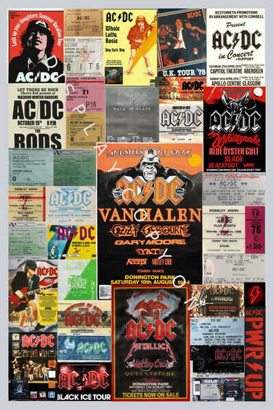 **AC/DC**  TOUR Memorabilia ART POSTER  1970's To 2010s 8x12inch **NEW**