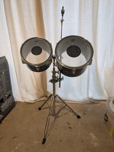 Hoshino by Tama 10" and 12" black tom-toms with cymbal stand.