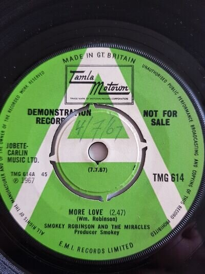 Smokey Robinson,DEMO,More Love,EX+,TMG614,Tamla Motown,Northern Soul,Mod,Promo