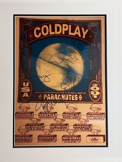 ColdPlay Original Autographs on Small Reproduction Poster Museum Framed