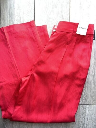 M&S Autograph Lipstick Red Wide Leg Pleated Linen Cotton Trousers 12 14 18 20