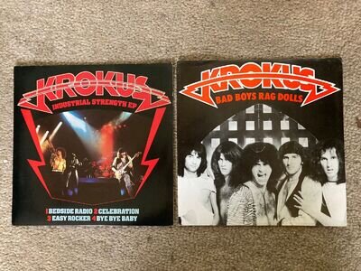 Krokus - 2 Vinyl Singles - Industrial Strength EP + Bad Boys Rag Dolls EX