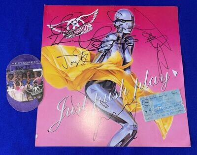 HAND SIGNED Aerosmith Just Push Play FLAT/POSTER AUTOGRAPH +PASS Steve Joe Perry