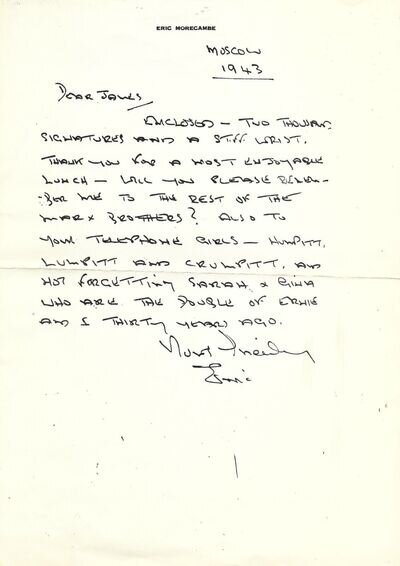 Eric Morecambe Signed Autograph and Letter