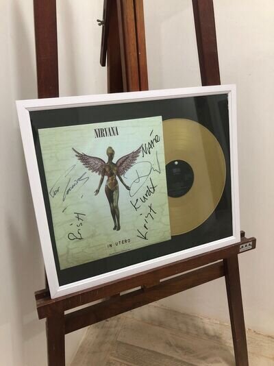 Nirvana in Utero LP Autographed Vinyl Disc Gold Record Framed - Signature