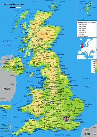 MAP OF THE UK A3 GLOSSY POSTER