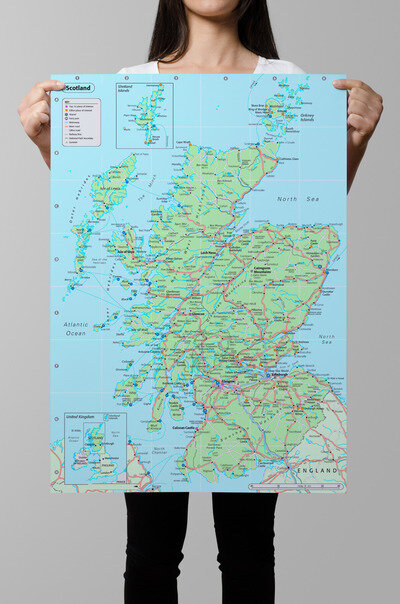 LAMINATED SCOTLAND MAP POSTER WALL ART A1 A2 A4