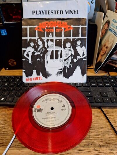 KROKUS ROCK CITY EX RED VINYL 7" METAL 45 PICTURE SLEEVE