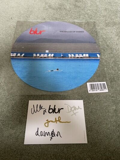 Blur - The Ballad Of Darren Autographed Postcard & Slipmat RARE Exc