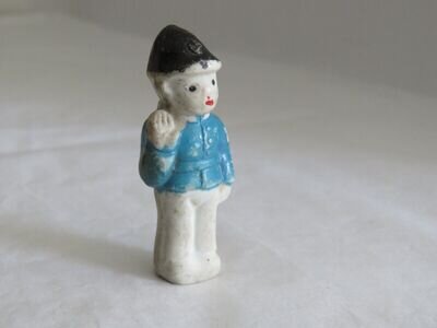 Vintage Ceramic Whistle Waving Boy in Blue Jacket Made in Japan