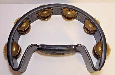 PEARL Double Row Half Moon Tambourine Musical Jingle Shaker BLACK GLITTER 9 1/4"