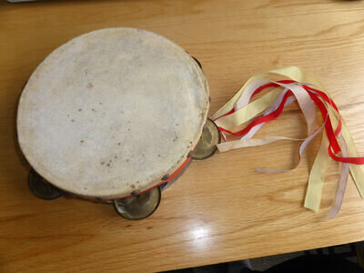 ANTIQUE CHILDS TAMBOURINE WITH RIBBONS