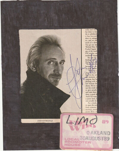 JOHN ENTWISTLE Autographed Signed Newspaper Page With Backstage Pass THE WHO