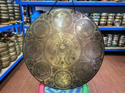 21 inches Special Solar eclipse face carving Tibetan Gong Nepal-Temple gong