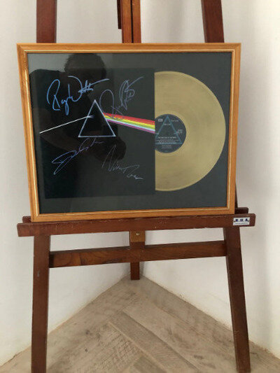 Pink Floyd Dark Side Of The Moon LP Autographed Framed Vinyl Gold Record Signed