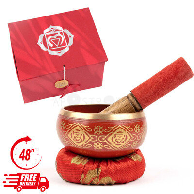 Chakra Singing Bowl Gift Set Tibetan Spirituality Meditation Heal Yoga Red Root