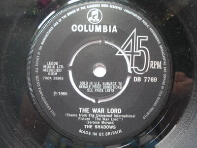 Shadows The War Lord 7" Columbia DB7769 EX 1965 The War Lord/I Wish I Could Shim