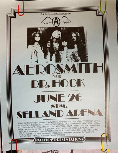 AEROSMITH DR HOOK 1976 SELLAND ARENA, CALIFORNIA ROCK CONCERT POSTER -NICE!