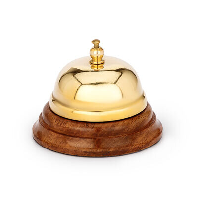 Maritime brass counter bell solid gold with wooden base 8x6 cm table bell