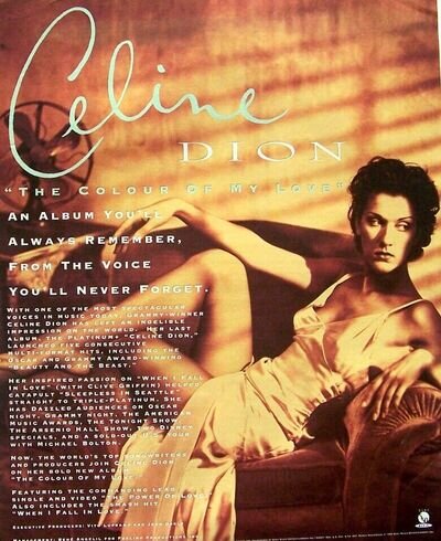 CELINE DION 1993 POSTER ADVERT THE COLOUR OF MY LOVE