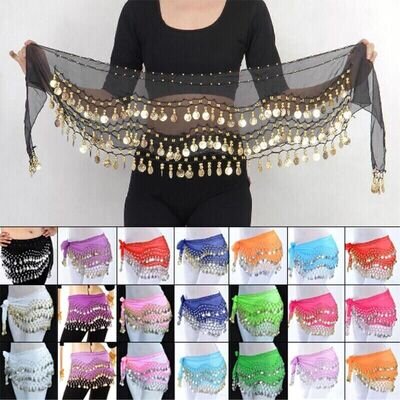 Clearance! 3ROWS BELLY DANCE WRAP BELT DANCER SKIRT COSTUME COINS HIP SCARF Bly