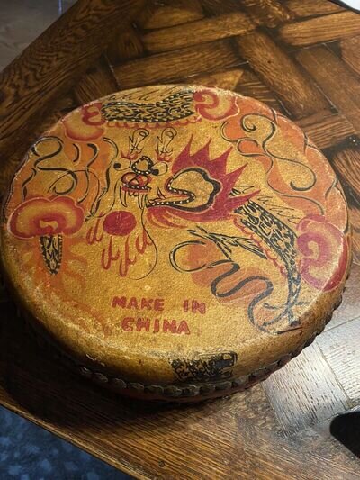 Vintage Double-Sided Chinese DRUM Dragon & Rooster Design Asia Musical Instrumen